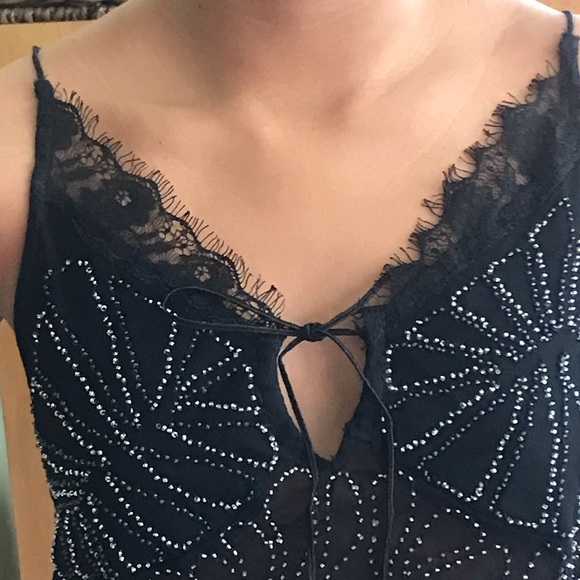 Free People Sm Beaded Sheer Black Racerback Cami - Picture 3 of 16